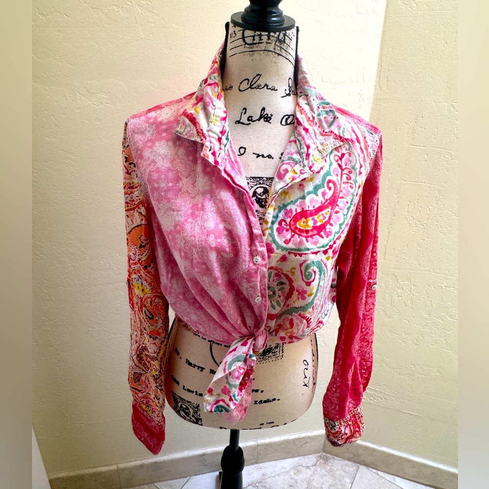 Sundance Cino Avalon Pink Multi-Print Button Front Long Sleeve Shirt | XL EUC